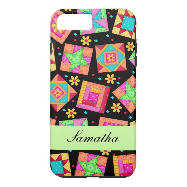 Black Patchwork Quilt Block Name Personalized Case-Mate iPhone Case (Back)