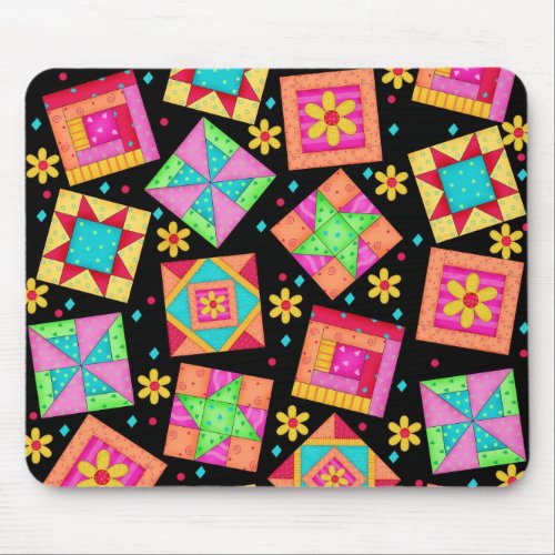 Black Patchwork Quilt Blocks Mousepad