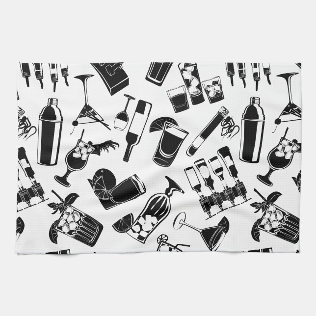 Black Pattern Cocktail Bar Towel (Horizontal)