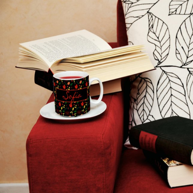 Black pattern color wildflowers poppy  coffee mug (Creator Uploaded)