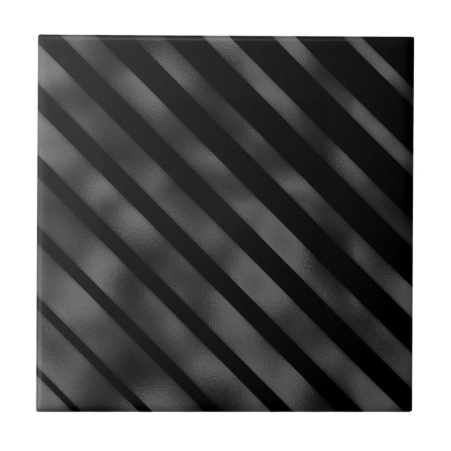 Black pattern diagonal stripe metallic foil shine ceramic tile (Front)