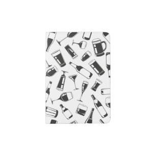 Black Pattern Drinks and Glasses Passport Holder