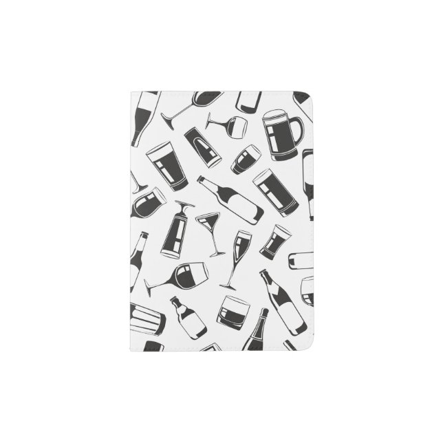 Black Pattern Drinks and Glasses Passport Holder (Front)