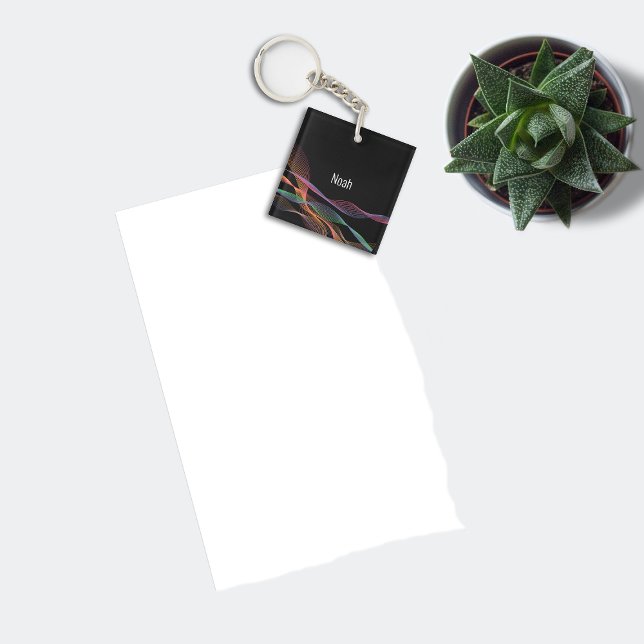 Black pattern geometric Waves  name Keychain (Creator Uploaded)