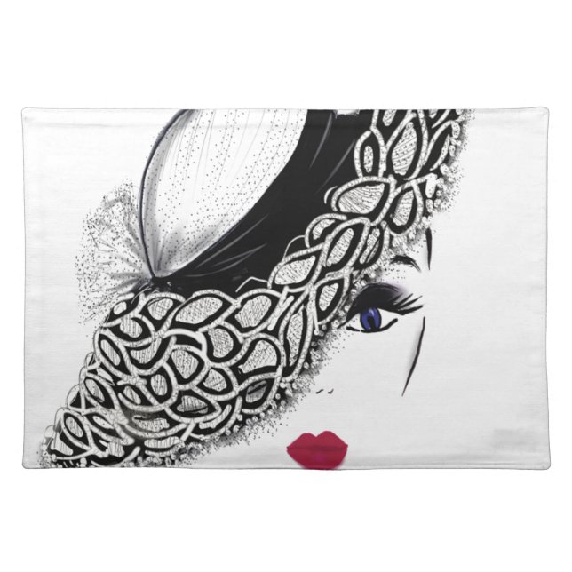 black pattern Hat Lady Cloth Placemat (Front)