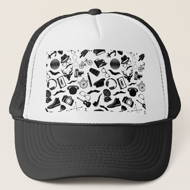 Black Pattern Hipster Trucker Hat (Front)
