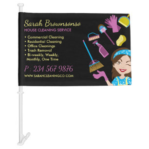 Black Pattern Lady Clean Maid Service Car Flag