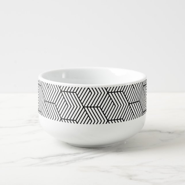 Black Pattern Line Cube Geometry Simple Soup Mug (Front)