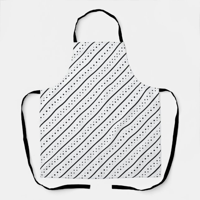Black Pattern Line Dots Geometry Apron (Front)
