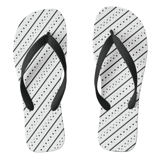 Black Pattern Line Dots Geometry Flip Flops (Footbed)