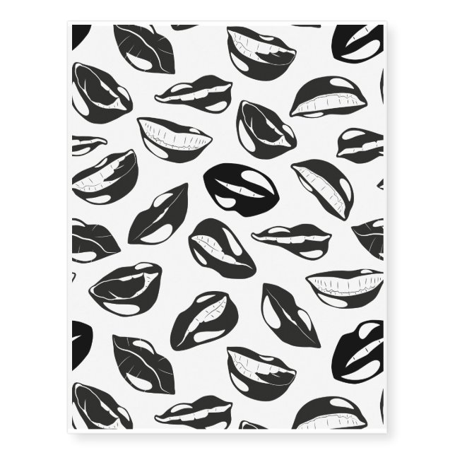 Black Pattern Lips Temporary Tattoos (Front)