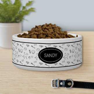 Black Pattern Of Cute Dog Things With Custom Name Bowl