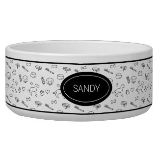 Black Pattern Of Cute Dog Things With Custom Name Bowl