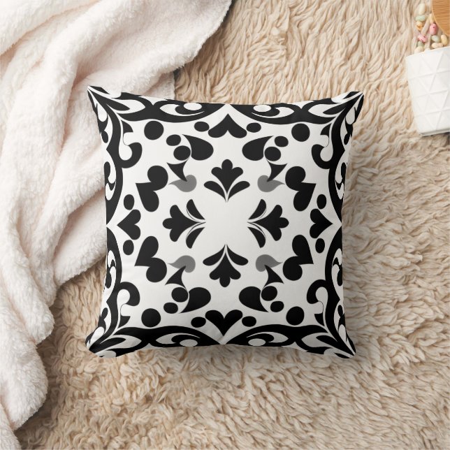 black pattern on white background throw pillow (Blanket)