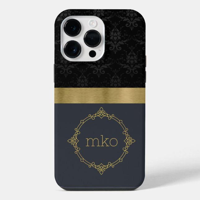 Black Pattern with Gold Stripe  Iphone Case (Back)