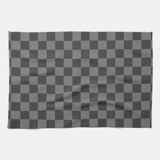 Black Patterns Checkerboard Check Checkered Kitchen Towel (Horizontal)