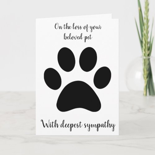 Black paw dog or pet sympathy card