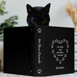 Black Paw Heart Vet Notes Clinic Records Binder
