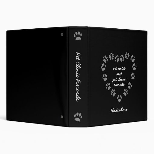 Black Paw Heart Vet Notes Clinic Records Binder Zazzle