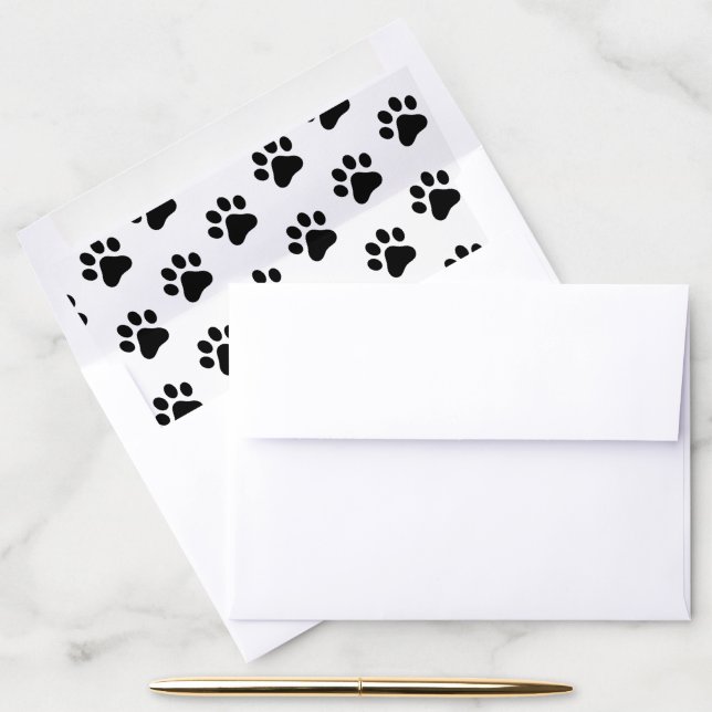 Black Paw Mark Classic White Envelope Liner Design (Desk)