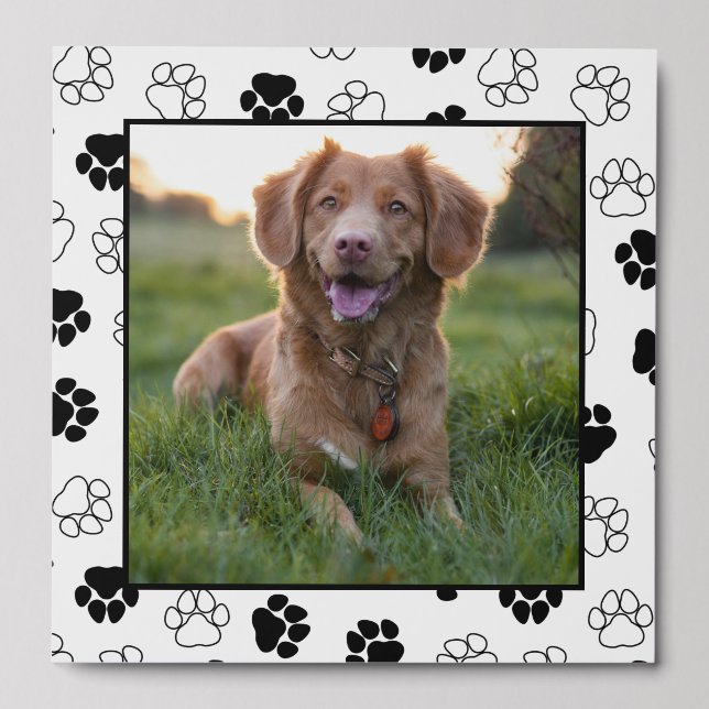 Black Paw Pattern Add Your Dog Photo Peel And Stick Photo Tile (Front Set)