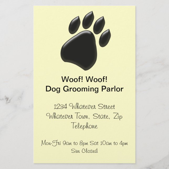 Black Paw Print Design Dog Grooming Parlour Flyer (Front)