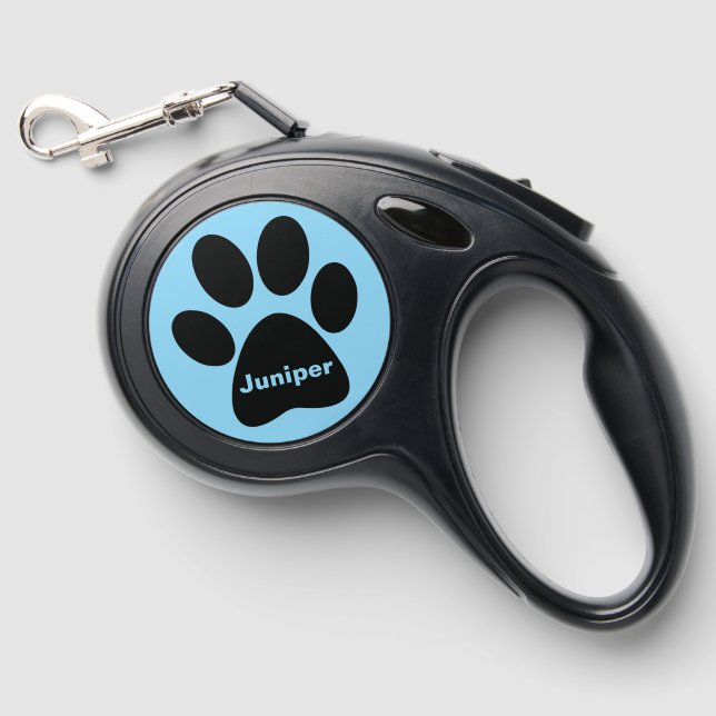Black Paw Print Design Retractable Dog Leash (Front)