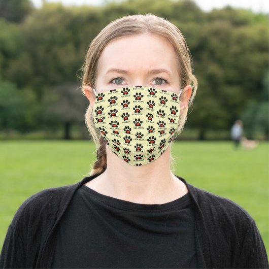 Black Paw Print Dog Mom Pattern Adult Cloth Face Mask (Outside)