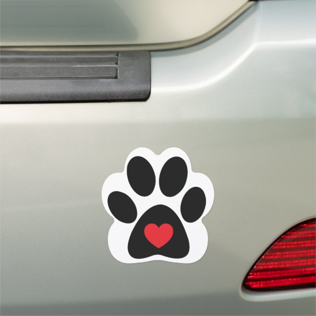 Black Paw Print Heart Design Car Magnet (In Situ)