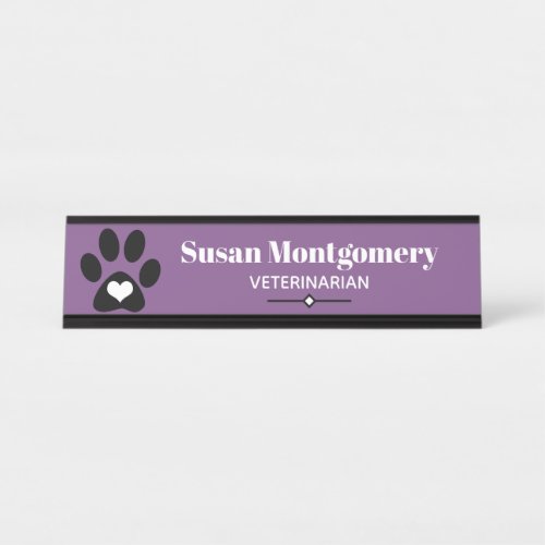 Black Paw Print  Heart Desk Name Plate