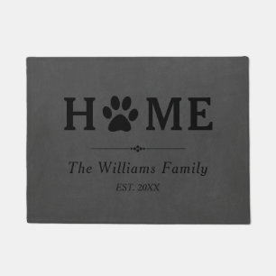 Black Paw Print Home - Chalkboard - Family Name Doormat