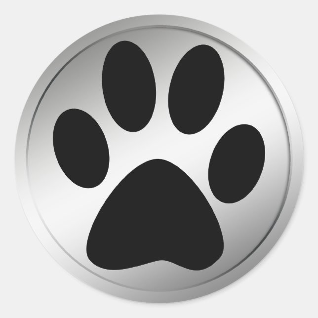 BLACK PAW PRINT IN SILVER FRAME CLASSIC ROUND STICKER (Front)