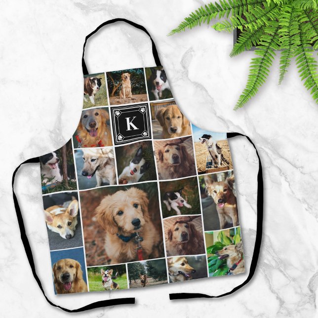 Black Paw Print Monogram Photo Collage Apron (Creator Uploaded)