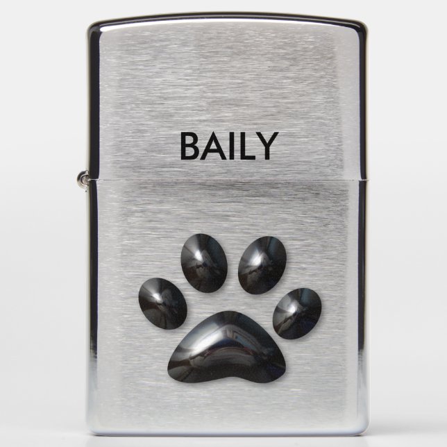 Black Paw Print Monogrammed Zippo Lighter (Front)