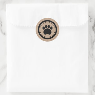 black paw print on brown paper classic round sticker