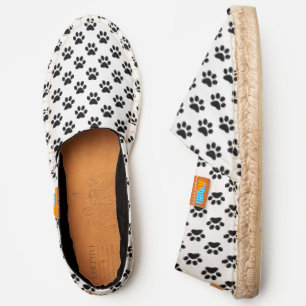 Black Paw Print on White Espadrilles