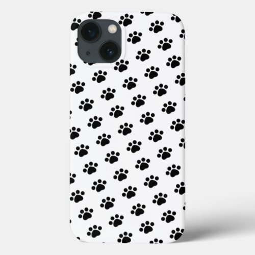 Black Paw Print Pattern iPhone 13 Case