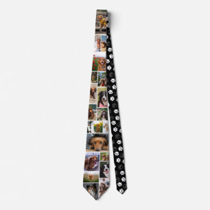 Black Paw Print Pattern Dog Photo Collage Neck Tie
