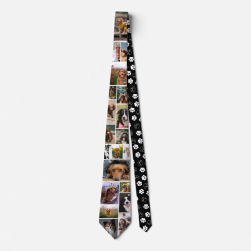 Black Paw Print Pattern Dog Photo Collage Neck Tie