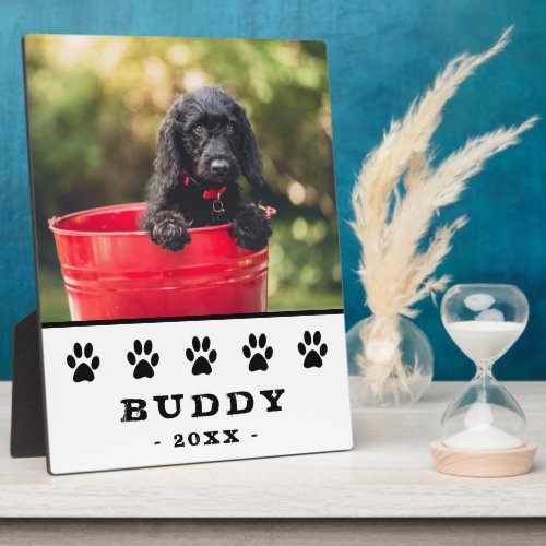 Black Paw Print Pet Dog Photo Name Keepsake Plaque