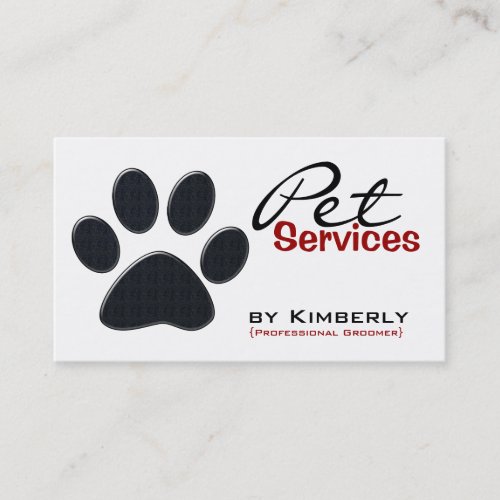 Black Paw Print Pet Grooming Business Cards