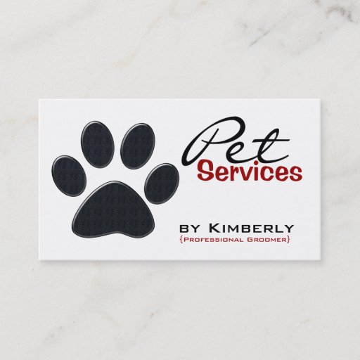 Customizable Black Paw Print Pet Grooming Business Cards