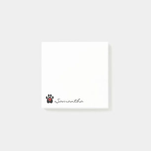 Black Paw Print Red Heart Post-it Notes