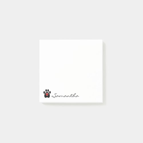 Black Paw Print Red Heart Post_it Notes