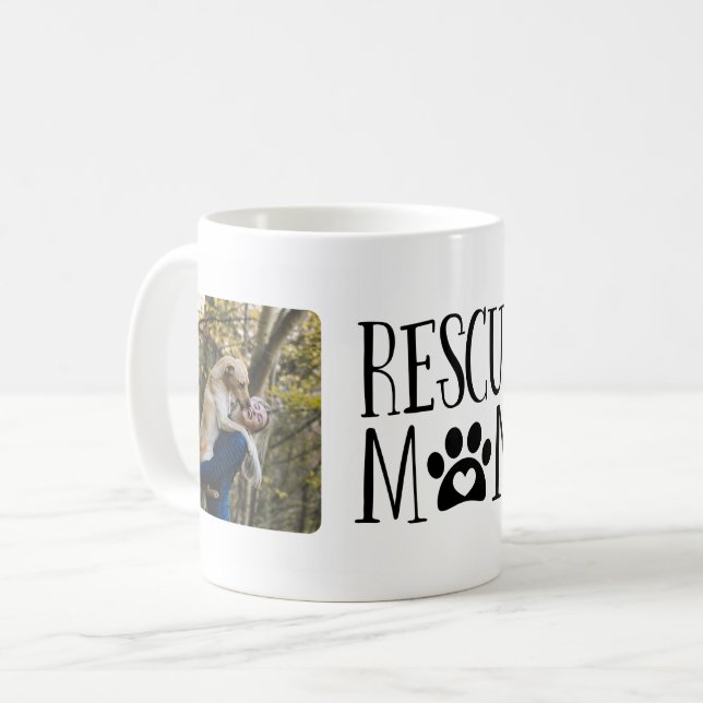 Black Paw Print Rescue Mom Photo Coffee Mug (Front Left)