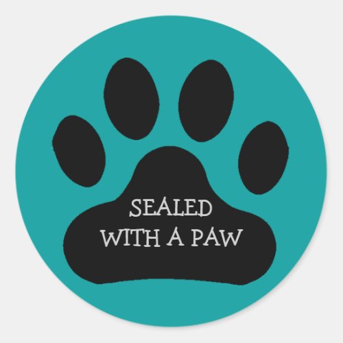 Black Paw Print Sealed With A Paw Customize Color Classic Round Sticker