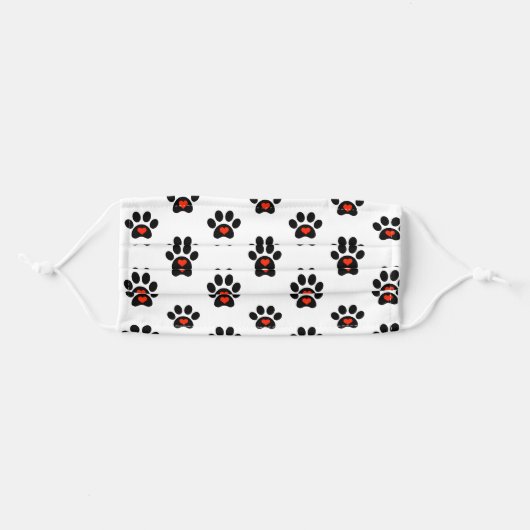 Black Paw Print With Red Heart Pattern Adult Cloth Face Mask (Front, Folded)