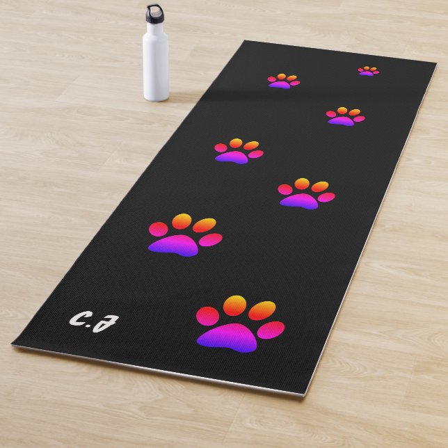 Black Paw Print Yoga Mat with Name (In Situ)