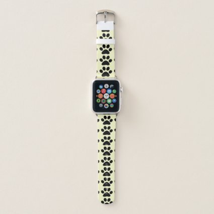 Black Paw Prints Abstract Pattern on Pale Yellow Apple Watch Band