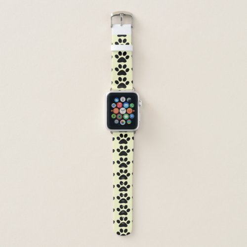 Black Paw Prints Abstract Pattern on Pale Yellow Apple Watch Band